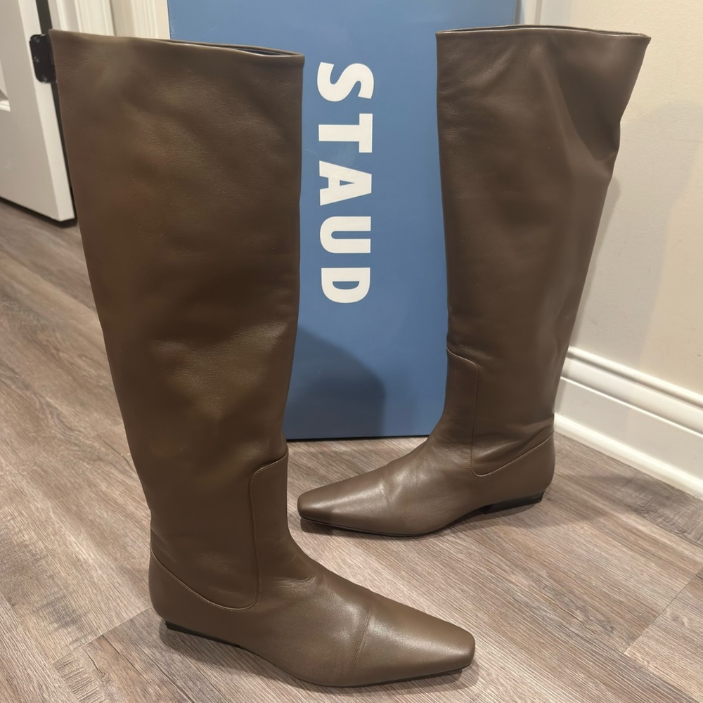 STAUD Wally Flat Truffle Leather Tall Boots - Picture 3 of 16